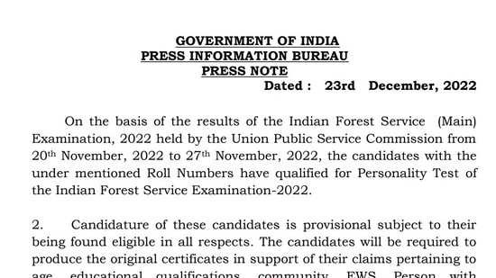 UPSC Indian Forest Service main exam results 2022 out at upsc.gov.in UPSC Indian Forest Service main exam results 2022 out at upsc.gov.in