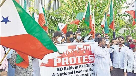 Members of Popular Front of India stage a protest and called for statewide bandh in September this year (HT Photo)