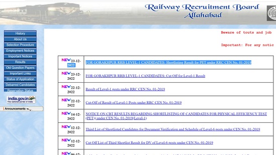 RRB Gorkahpur result released at rrbald.gov.in RRB Gorkahpur result released at rrbald.gov.in