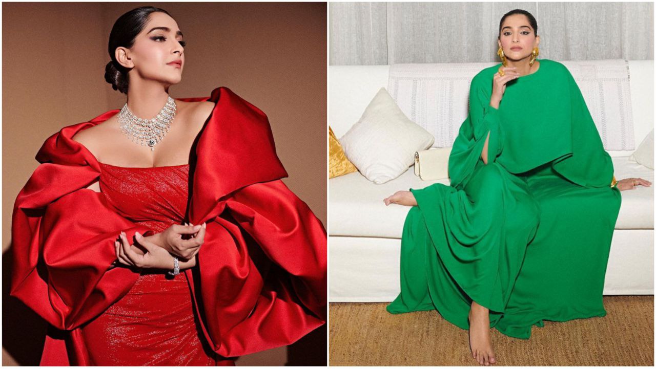 Sonam Kapoor Ahuja wearing green and red outfits, the hottest colours of the season(Instagram)