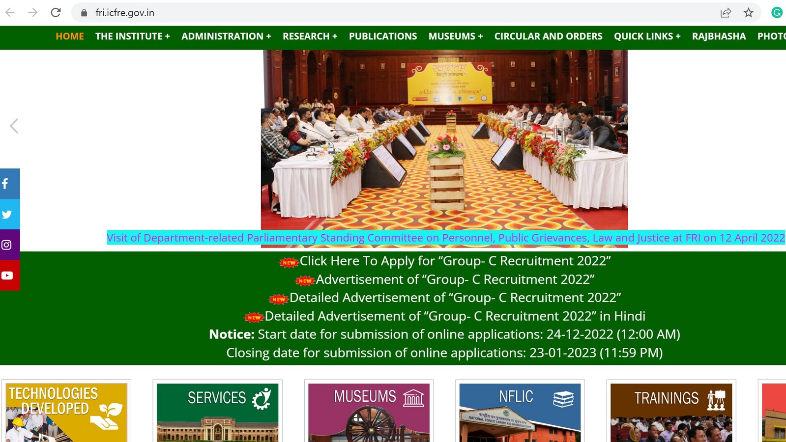 FRI recruitment 2022: Apply for 72 Group C posts at fri.icfre.gov.in