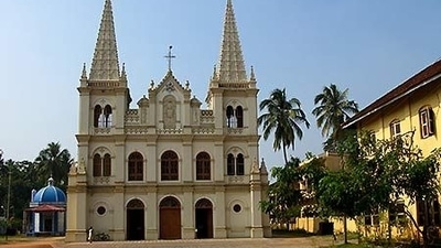 Santa Cruz Basilica, Kochi: Santa Cruz Basilica, one of India's eight basilicas, is situated in Kochi Fort. This church was established by the Portuguese in the year 1505, and it was later elevated to the status of a basilica by the then-pope in the year 1558. You will be enchanted by this basilica's typical Gothic architecture the instant you set eyes on it. (pinterest) Santa Cruz Basilica, Kochi: Santa Cruz Basilica, one of India's eight basilicas, is situated in Kochi Fort. This church was established by the Portuguese in the year 1505, and it was later elevated to the status of a basilica by the then-pope in the year 1558. You will be enchanted by this basilica's typical Gothic architecture the instant you set eyes on it. (pinterest)