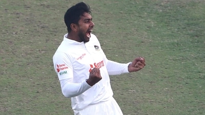 Bangladesh's Mehidy Hasan Miraz right celebrates wicket of India's Virat Kohli during the third day of the second cricket test match between Bangladesh and India, in Dhaka, Bangladesh, Saturday, Dec. 24, 2022. (AP) Bangladesh's Mehidy Hasan Miraz right celebrates wicket of India's Virat Kohli during the third day of the second cricket test match between Bangladesh and India, in Dhaka, Bangladesh, Saturday, Dec. 24, 2022. (AP)