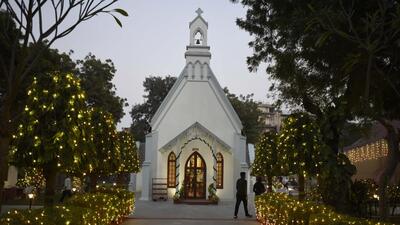 Gurugram, India-December 24, 2022: The oldest church of Gurugram decorated with lights on the occasion of Christmas Eve, at Civil Lines near Officers Colony; The Church was built in the Gurgaon Cantonment as opposed to the village by the Government in 1862. It was consecrated by the Bishop of Calcutta in 1866, in Gurugram, India, on Saturday, 24 December 2022. (Photo by Parveen Kumar/Hindustan Times) Gurugram, India-December 24, 2022: The oldest church of Gurugram decorated with lights on the occasion of Christmas Eve, at Civil Lines near Officers Colony; The Church was built in the Gurgaon Cantonment as opposed to the village by the Government in 1862. It was consecrated by the Bishop of Calcutta in 1866, in Gurugram, India, on Saturday, 24 December 2022. (Photo by Parveen Kumar/Hindustan Times)