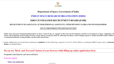 ISRO recruitment 2022: Apply for 526 vacancies of Assistants,UDC and other posts ISRO recruitment 2022: Apply for 526 vacancies of Assistants,UDC and other posts