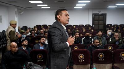 Noida, India- December 23, 2022: Noida Police officer held a meeting with bar and restaurant operators ahead of Christmas and New Year festive season to discuss security issues at Noida Entrepreneurs Association conference hall sector 6, in Noida, India, on Friday, December 23, 2022. (Photo by Sunil Ghosh / Hindustan Times) (Hindustan Times) Noida, India- December 23, 2022: Noida Police officer held a meeting with bar and restaurant operators ahead of Christmas and New Year festive season to discuss security issues at Noida Entrepreneurs Association conference hall sector 6, in Noida, India, on Friday, December 23, 2022. (Photo by Sunil Ghosh / Hindustan Times) (Hindustan Times)