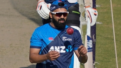 New Zealand's Ajaz Patel attends a training session, in Karachi, Pakistan, Saturday, Dec. 24, 2022. (AP)