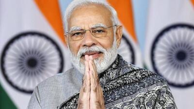 Prime Minister Narendra Modi addressed the 75th Amrut Mahotsav of Swaminarayan Gurukul at Rajasthan’s Rajkot. (ANI/ PIB)