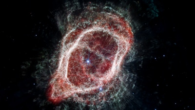 Webb’s image of the Southern Ring Nebula traces the star’s scattered outflows that have reached farther into the cosmos. (NASA, ESA, CSA, STScI) Webb’s image of the Southern Ring Nebula traces the star’s scattered outflows that have reached farther into the cosmos. (NASA, ESA, CSA, STScI)