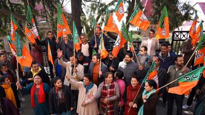 The BJP on Saturday took out protest demonstrations against the Sukhvinder Singh Sukhu-led Himachal government over the shutting down of different offices and institutions opened by the previous regime in the last six months of its tenure. (Deepak Sansta /HT) The BJP on Saturday took out protest demonstrations against the Sukhvinder Singh Sukhu-led Himachal government over the shutting down of different offices and institutions opened by the previous regime in the last six months of its tenure. (Deepak Sansta /HT)