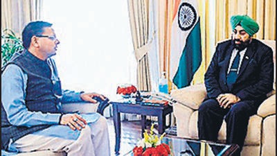 Uttarakhand Governor Lieutenant General Gurmit Singh (retd) with chief minister Pushkar Singh Dhami, as he approves the Anti-Conversion Amendment Bill passed by the state Legislative Assembly in November. (ANI) Uttarakhand Governor Lieutenant General Gurmit Singh (retd) with chief minister Pushkar Singh Dhami, as he approves the Anti-Conversion Amendment Bill passed by the state Legislative Assembly in November. (ANI)