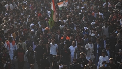 Congress leader Rahul Gandhi during the bharat jodo yatra near jasola metro station in New Delhi. (Raj k Raj/HT Photo) Congress leader Rahul Gandhi during the bharat jodo yatra near jasola metro station in New Delhi. (Raj k Raj/HT Photo)