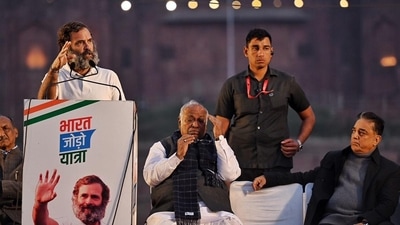 Congress leader Rahul Gandhi address public gathering at Red Fort in Delhi on Saturday. (HT Photo/RajkRaj) Congress leader Rahul Gandhi address public gathering at Red Fort in Delhi on Saturday. (HT Photo/RajkRaj)