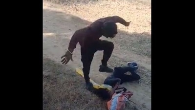 The man kicked the woman after being asked to marry her. The incident took place in Rewa, Madhya Pradesh (Screenshot from viral video)