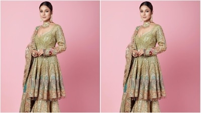 Assisted by makeup artist Ruby Irani, Shehnaaz decked up in a combination of golden and silver eyeshadow, black eyeliner, black kohl, mascara-laden eyelashes, drawn eyebrows, contoured cheeks and a shade of nude lipstick. (Instagram/@shehnaazgill) Assisted by makeup artist Ruby Irani, Shehnaaz decked up in a combination of golden and silver eyeshadow, black eyeliner, black kohl, mascara-laden eyelashes, drawn eyebrows, contoured cheeks and a shade of nude lipstick. (Instagram/@shehnaazgill)