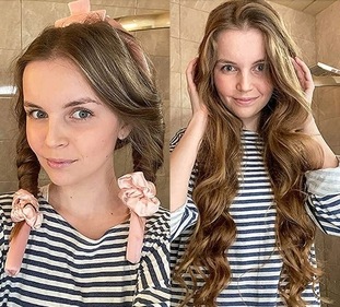 The procedure simply involves wrapping damp hair around a long sock for a few hours to get stunning salon-style curls.. (pinterest) The procedure simply involves wrapping damp hair around a long sock for a few hours to get stunning salon-style curls.. (pinterest)