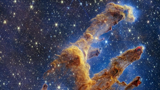The Webb telescope captured the Pillars of Creation, the region where young stars are forming - or have just burst from their dusty cocoons as they continue to form.(NASA, ESA, CSA, STScI)