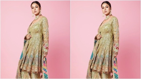 Shehnaaz played muse to fashion designers Rimple and Harpreet Narula and picked the ethnic ensemble from the shelves of the designers. (Instagram/@shehnaazgill)