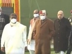 President Murmu and PM Modi along with others at Atal Bihari Vajpayee's memorial. (Twitter) President Murmu and PM Modi along with others at Atal Bihari Vajpayee's memorial. (Twitter)