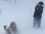 Lyla Kelly plays with her dog Maggie in the snow during a winter storm that hit the Buffalo region in East Amherst, New York. 