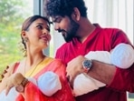 Vignesh Shivan and Nayanthara with Uyir and Ulagam. Vignesh Shivan and Nayanthara with Uyir and Ulagam.