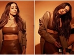 Malaika Arora serves a smoking hot look in leather bralette, biker shorts and blazer. (Instagram) Malaika Arora serves a smoking hot look in leather bralette, biker shorts and blazer. (Instagram)