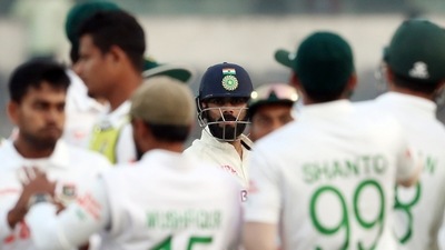 Kohli was involved in a heated exchange with the Bangladesh players after his dismissal in the second innings (ANI) Kohli was involved in a heated exchange with the Bangladesh players after his dismissal in the second innings (ANI)