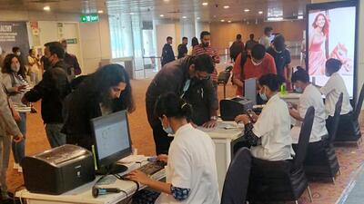 International passengers, including arrivals from China, Hong Kong, Bangkok, Japan and South Korea, are tested for Covid-19 at Indira Gandhi International Airport, in New Delhi on Saturday. (ANI) International passengers, including arrivals from China, Hong Kong, Bangkok, Japan and South Korea, are tested for Covid-19 at Indira Gandhi International Airport, in New Delhi on Saturday. (ANI)