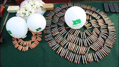 Jammu and Kashmir Police along with the Indian Army recovered a huge cache of arms and ammunition during the joint search operation in Hathlanga of Uri, Baramulla, on Saturday. (ANI) Jammu and Kashmir Police along with the Indian Army recovered a huge cache of arms and ammunition during the joint search operation in Hathlanga of Uri, Baramulla, on Saturday. (ANI)