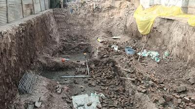 The wall collapse site in Panchkula, wherein 10 labourers were injured. (HT Photo)