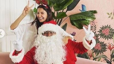 Anushka Sharma poses with Santa Claus as she celebrates Christmas.