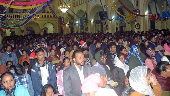 A mass prayer being conducted at Roman Catholic Church in Ranchi.(ANI)