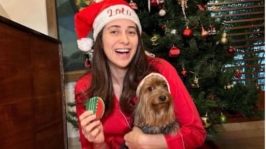 Karisma Kapoor: Lolo, in a red nightsuit and Santa hat, wished her fans Merry Christmas. "Christmas cookies and Coffee Wishing you all a Merry Christmas filled with Peace, Joy and Positivity," she captioned her post.&nbsp;(Instagram/@therealkarismakapoor)