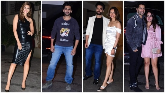 Kriti Sanon, Kartik Aaryan, Varun Dhawan and Rakul Preet Singh celebrate Jackky Bhagnani's birthday.(HT Photo/Varinder Chawla)