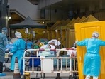 Hong Kong: Patients displaying Covid-19 symptoms at a temporary triage area.(Bloomberg) Hong Kong: Patients displaying Covid-19 symptoms at a temporary triage area.(Bloomberg)