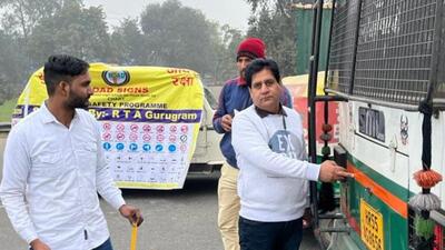 RTA drive in Gurugram to fix reflective tapes on trucks to reduce accidents due to fog