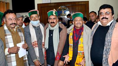 A delegation of Dhronk village of Kotkhai area meeting Himachal Pradesh chief minister Sukhvinder Singh Sukhu in Shimla on Monday. (ANI)