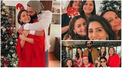 New parents Alia Bhatt and Ranbir Kapoor celebrated their Christmas with their families in their residence. The Gangubai actor wore a red ensemble with headgear while her husband kept it casual and complimented her in a white linen shirt, denim and a beanie. (Instagram/@aliaabhatt) New parents Alia Bhatt and Ranbir Kapoor celebrated their Christmas with their families in their residence. The Gangubai actor wore a red ensemble with headgear while her husband kept it casual and complimented her in a white linen shirt, denim and a beanie. (Instagram/@aliaabhatt)