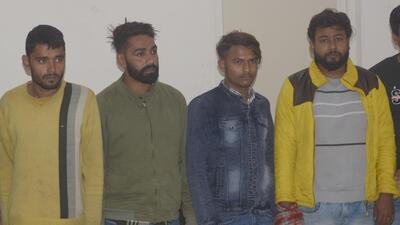 Ghaziabad, India - December 25, 2022: Ghaziabad Police arrested four alleged robbers at Harsaon police line in the case of 44 lakh loot at a gunpoint from scrap traders in Ghaziabad, India on Sunday, December 25. 2022. (Photo by Sakib Ali /Hindustan Times) Ghaziabad, India - December 25, 2022: Ghaziabad Police arrested four alleged robbers at Harsaon police line in the case of 44 lakh loot at a gunpoint from scrap traders in Ghaziabad, India on Sunday, December 25. 2022. (Photo by Sakib Ali /Hindustan Times)