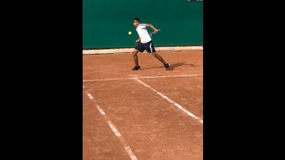 Haryana’s Aryan Jolly outplayed Chandigarh’s Janish Tamak 6-4, 6-3 in the boys’ U-18 first round of the All-India Tennis Association under-18 National Rankings championship played at the Roots Tennis Academy in Zirakpur on Monday. (HT PHOTO)