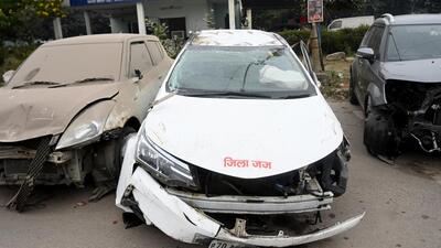 Noida, India- December 26, 2022: A delivery executive on a bike was killed after he was allegedly hit by a car. The driver of the car fled from the spot and is absconding, officials said. The incident took place near Parthala roundabout on Sunday night, in Noida, India, on Monday, December 26, 2022. (Photo by Sunil Ghosh / Hindustan Times) To go with Ashni’s story (Hindustan Times) Noida, India- December 26, 2022: A delivery executive on a bike was killed after he was allegedly hit by a car. The driver of the car fled from the spot and is absconding, officials said. The incident took place near Parthala roundabout on Sunday night, in Noida, India, on Monday, December 26, 2022. (Photo by Sunil Ghosh / Hindustan Times) To go with Ashni’s story (Hindustan Times)