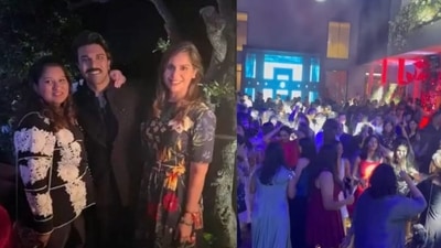 Ram Charan and wife Upasana at their Christmas party in Hyderabad. Ram Charan and wife Upasana at their Christmas party in Hyderabad.