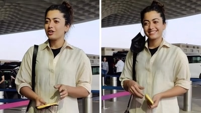 Rashmika Mandanna at airport. (Viral Bhayani). Rashmika Mandanna at airport. (Viral Bhayani).