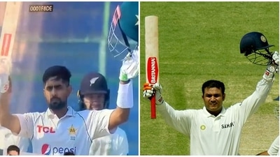 Babar Azam copies Virender Sehwag to bring up Test 100 Babar Azam copies Virender Sehwag to bring up Test 100