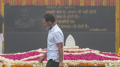 Congress leader Rahul Gandhi pays tribute to former prime minister Atal Bihari Vajpayee at his memorial Sadaiv Atal, in New Delhi, Monday, Dec. 26, 2022. (PTI)