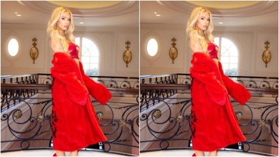 Paris decked up in a red slip cropped top featuring a plunging neckline, corset details and red lace details at the waist. (Instagram/@parishilton) Paris decked up in a red slip cropped top featuring a plunging neckline, corset details and red lace details at the waist. (Instagram/@parishilton)