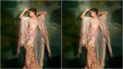 Rashmika played muse to fashion designer Anamika Khanna and picked a festive attire from the shelves of the designer. (Instagram/@rashmika_mandanna) Rashmika played muse to fashion designer Anamika Khanna and picked a festive attire from the shelves of the designer. (Instagram/@rashmika_mandanna)