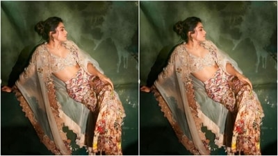 Styled by fashion stylist Lakshmi Lehr, Rashmika wore her tresses into a clean bun and decked up in nude eyeshadow, black eyeliner, black kohl, mascara-laden eyelashes, drawn eyebrows, contoured cheeks and a shade of nude lipstick. (Instagram/@rashmika_mandanna) Styled by fashion stylist Lakshmi Lehr, Rashmika wore her tresses into a clean bun and decked up in nude eyeshadow, black eyeliner, black kohl, mascara-laden eyelashes, drawn eyebrows, contoured cheeks and a shade of nude lipstick. (Instagram/@rashmika_mandanna)