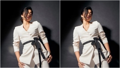 Rashmika's formal fashion diaries are equally droolworthy. A few days back, the actor looked ravishing in a white pantsuit, as she slayed boss babe vibes like a diva. (Instagram/@rashmika_mandanna) Rashmika's formal fashion diaries are equally droolworthy. A few days back, the actor looked ravishing in a white pantsuit, as she slayed boss babe vibes like a diva. (Instagram/@rashmika_mandanna)