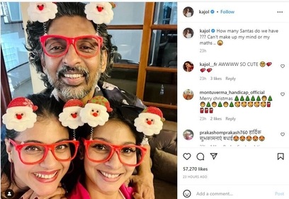Kajol shared a picture featuring the three as they posed for the camera.